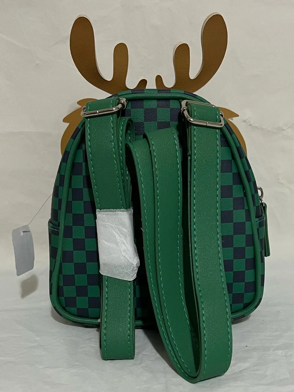 Bath & Body Works Mini Backpack Green/Navy Checkered Christmas Reindeer